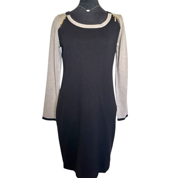 Ivanka Trump Dresses & Skirts - Ivanka Trump Woman’s Small Knit Sweater Midi Black & tan Dress With Gold Zippers